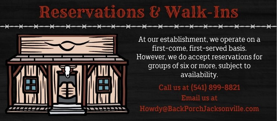 Reservations & Walk-Ins Contact Info Back Porch Bar & Grill