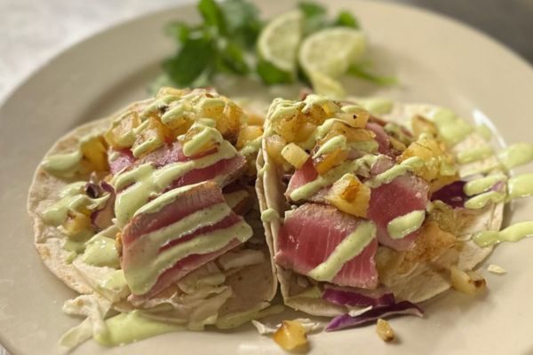 Back Porch Bar & Grill Sushi Grade Seared Ahi Tacos with pineapple salsa